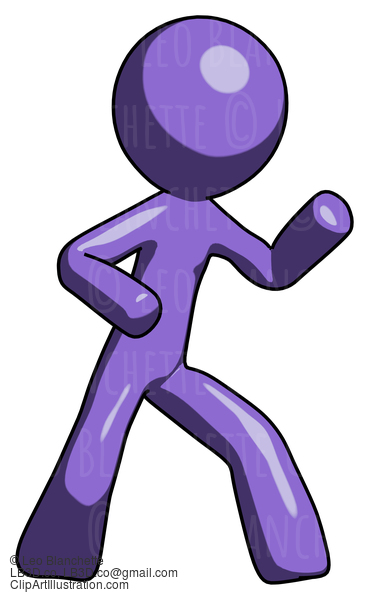 Purple Design Mascot Man Martial Arts Defense Pose Right #10992