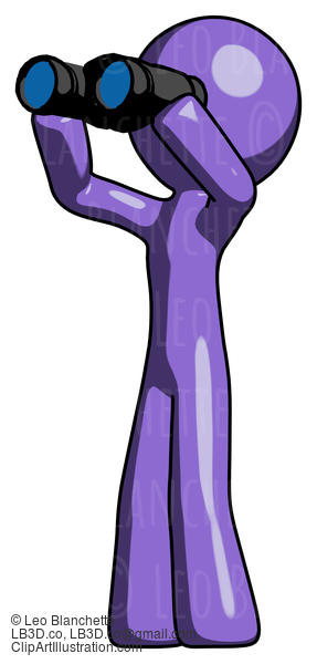 Purple Design Mascot Man Looking Through Binoculars To The Left #10996