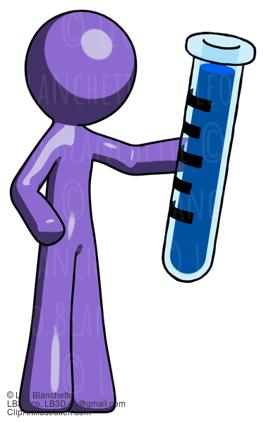 Purple Design Mascot Man Holding Large Test Tube #11000