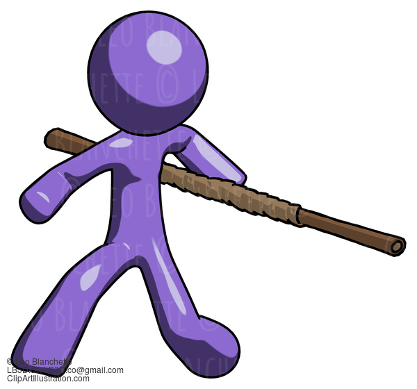 Purple Design Mascot Man Bo Staff Action Hero Kung Fu Pose #11006