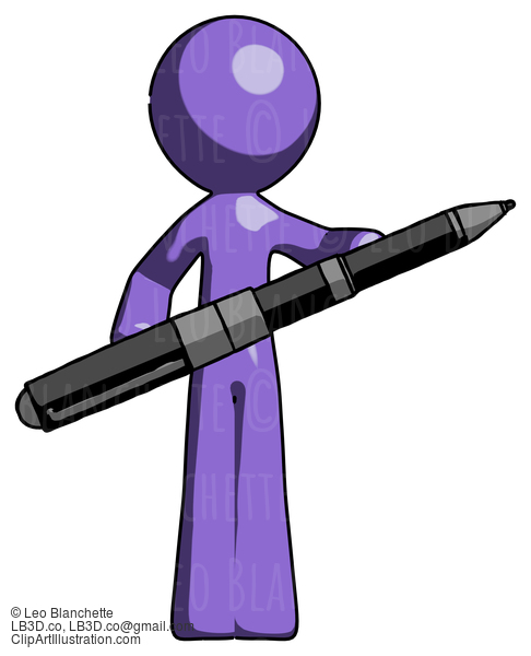 Purple Design Mascot Man Posing Confidently With Giant Pen #11008