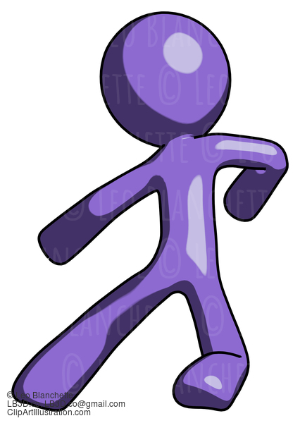 Purple Design Mascot Man Karate Defense Pose Left #11010