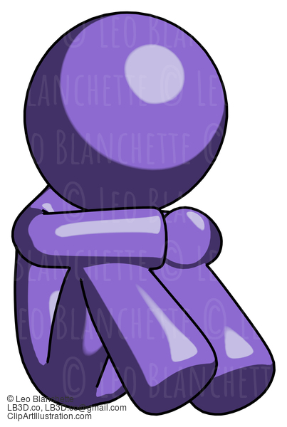 Purple Design Mascot Man Sitting With Head Down Facing Angle Right #11011