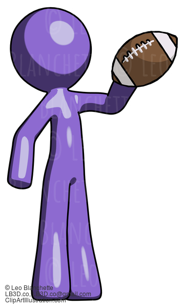 Purple Design Mascot Man Holding Football Up #11012