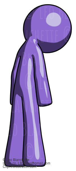 Purple Design Mascot Man Depressed With Head Down, Back To Viewer, Right #11016