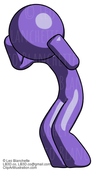 Purple Design Mascot Man With Headache Or Covering Ears Turned To His Left #11017