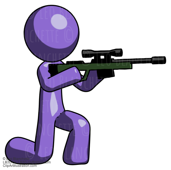 Purple Design Mascot Man Kneeling Shooting Sniper Rifle #11020