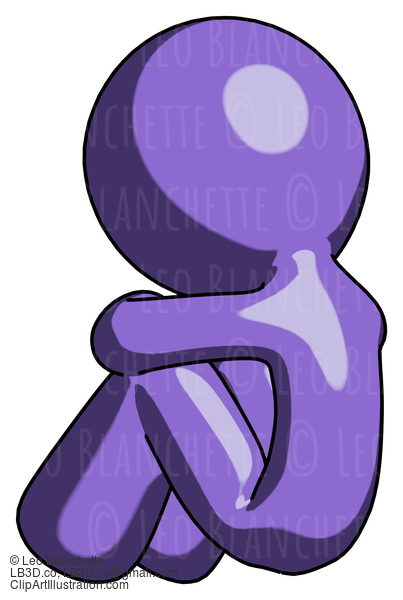 Purple Design Mascot Man Sitting With Head Down Back View Facing Left #11024