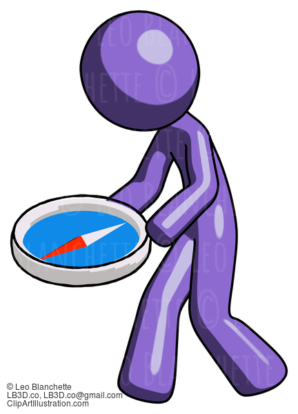 Purple Design Mascot Man Walking With Large Compass #11026