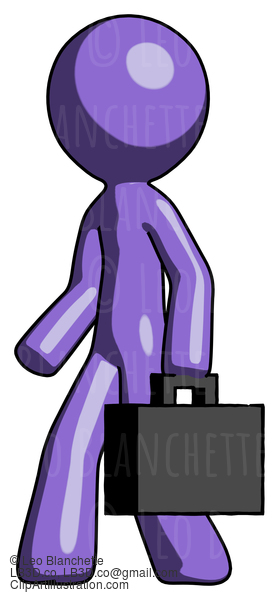 Purple Design Mascot Man Walking With Briefcase To The Left #11027