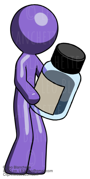 Purple Design Mascot Man Holding Glass Medicine Bottle #11030