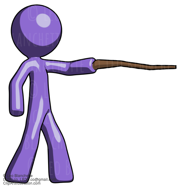 Purple Design Mascot Man Pointing With Hiking Stick #11032