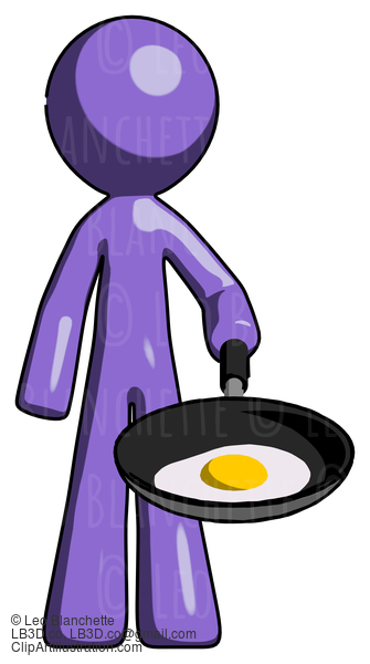 Purple Design Mascot Man Frying Egg In Pan Or Wok #11033