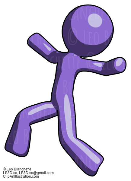 Purple Design Mascot Man Running Away In Hysterical Panic Direction Left #11035