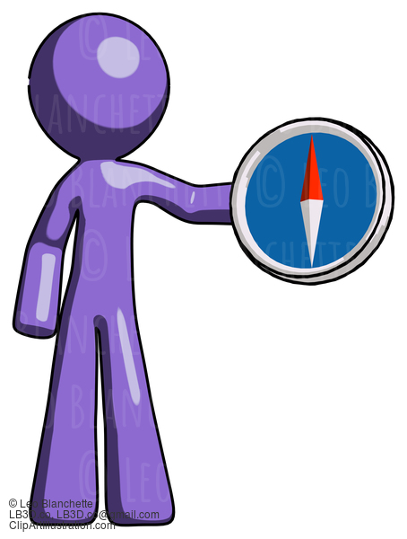 Purple Design Mascot Man Holding A Large Compass #11039