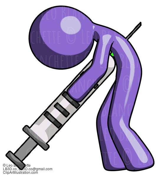 Purple Design Mascot Man Lethal Injection, Impaled On Syringe #11040