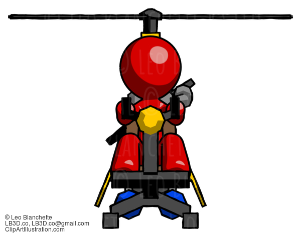 Red Design Mascot Man Flying In Gyrocopter Front View #10126