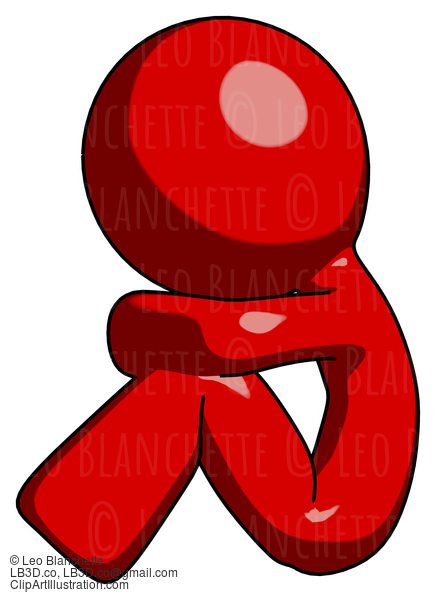 Red Design Mascot Man Sitting With Head Down Facing Sideways Left #10128