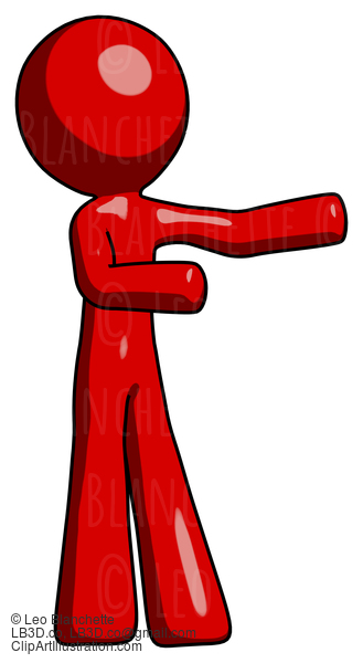 Red Design Mascot Man Presenting Something To His Left #10132