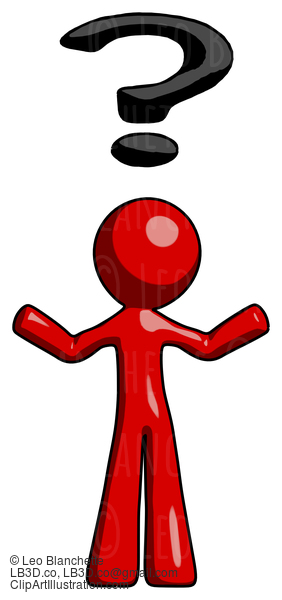 Red Design Mascot Man With Question Mark Above Head, Confused #10139