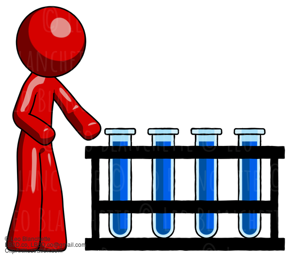 Red Design Mascot Man Using Test Tubes Or Vials On Rack #10145