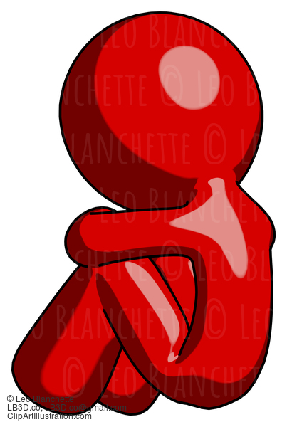 Red Design Mascot Man Sitting With Head Down Back View Facing Left #10147