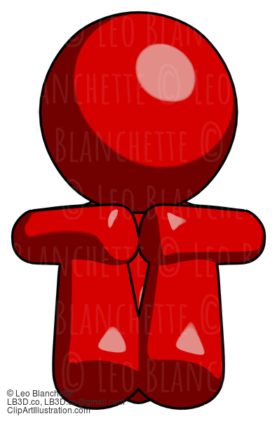 Red Design Mascot Man Sitting With Head Down Facing Forward #10148