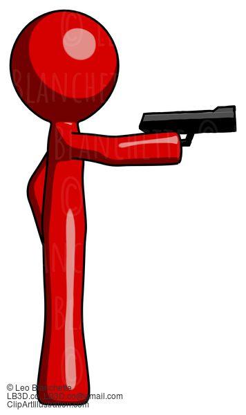 Red Design Mascot Man Firing A Handgun #10157