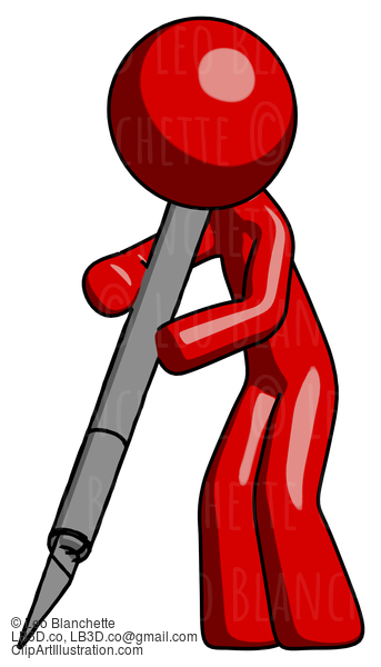 Red Design Mascot Man Cutting With Large Scalpel #10158