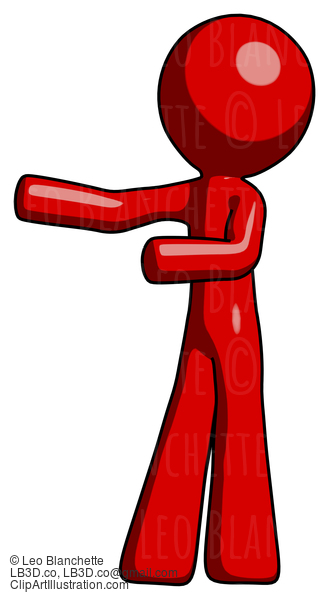 Red Design Mascot Man Presenting Something To His Right #10159