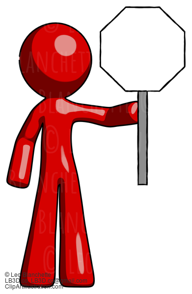 Red Design Mascot Man Holding Stop Sign #10161