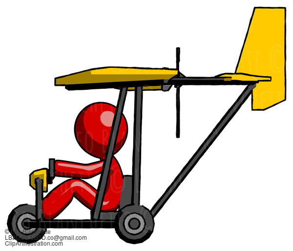 Red Design Mascot Man In Ultralight Aircraft Side View #10163