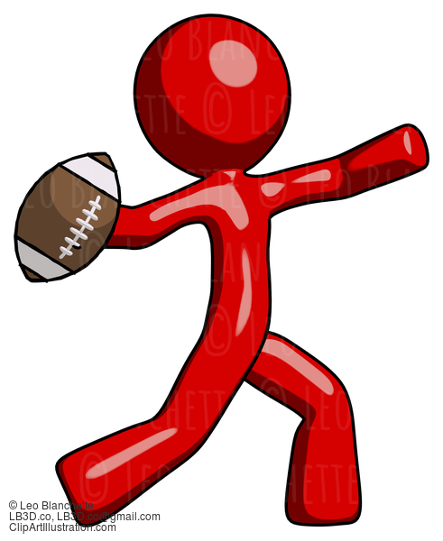 Red Design Mascot Man Throwing Football #10166