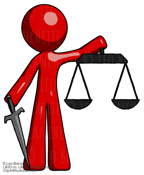 Red Design Mascot Man Justice Concept With Scales And Sword, Justicia Derived #10169