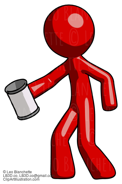 Red Design Mascot Man Begger Holding Can Begging Or Asking For Charity Facing Left #10170