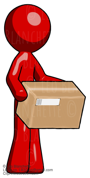 Red Design Mascot Man Holding Package To Send Or Recieve In Mail #10172