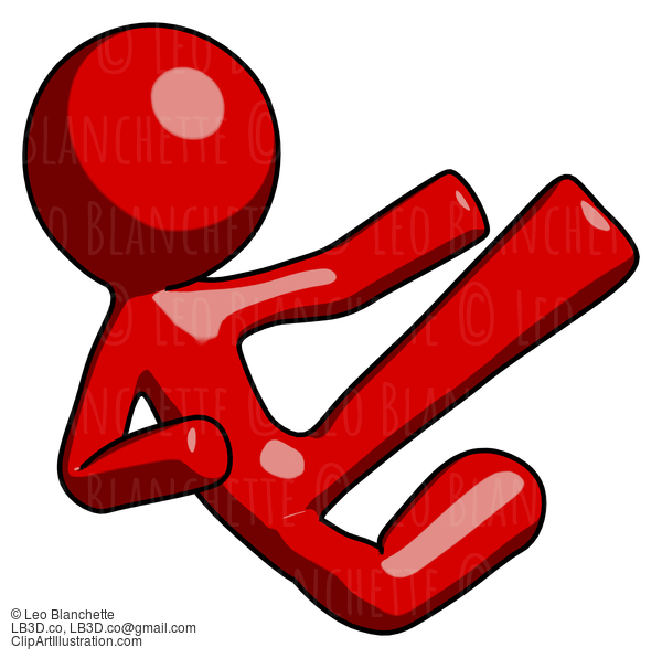 Red Design Mascot Man Flying Ninja Kick Right #10173