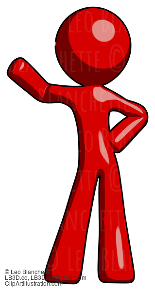 Red Design Mascot Man Waving Right Arm With Hand On Hip #10177