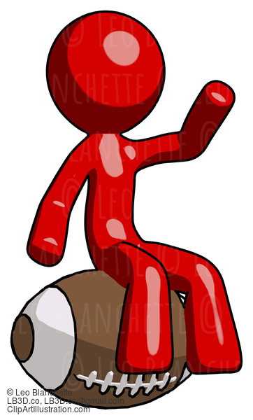 Red Design Mascot Man Sitting On Giant Football #10182