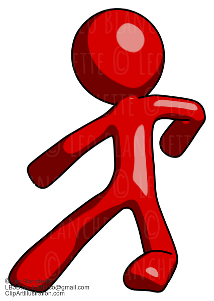 Red Design Mascot Man Karate Defense Pose Left #10186