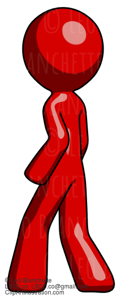 Red Design Mascot Man Walking Away Direction Left View #10190