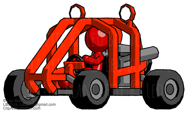 Red Design Mascot Man Riding Sports Buggy Side Angle View #10200