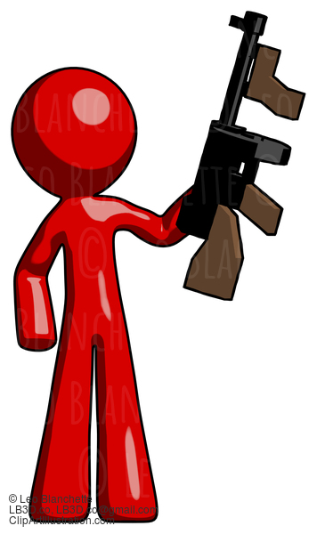 Red Design Mascot Man Holding Tommygun #10211