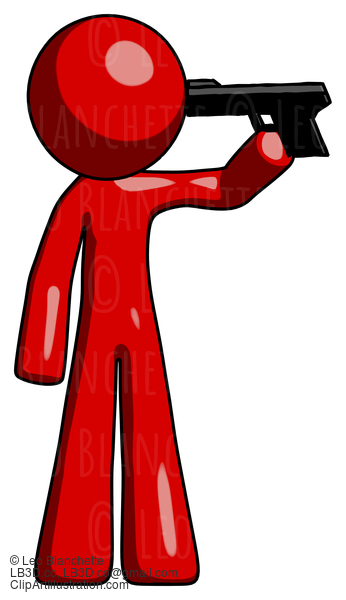 Red Design Mascot Man Suicide Gun Pose #10214