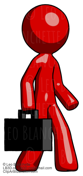 Red Design Mascot Man Walking With Briefcase To The Right #10216