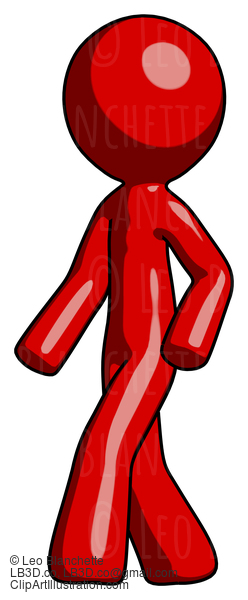 Red Design Mascot Man Man Walking Turned Left Front View #10220