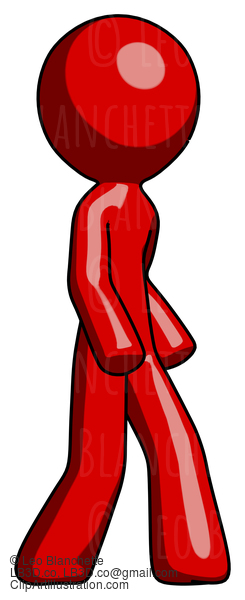 Red Design Mascot Man Walking Turned Right Front View #10224