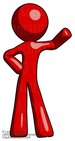 Red Design Mascot Man Waving Left Arm With Hand On Hip #10226