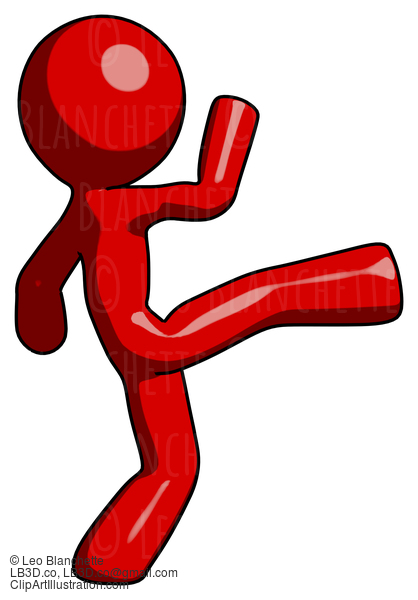 Red Design Mascot Man Kick Pose #10230