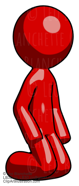 Red Design Mascot Man Kneeling Angle View Right #10231